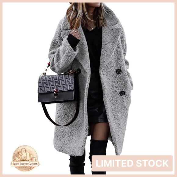 Faux Fur Sherpa Jacket Notched Lapel Double-Breasted Chic Winter Outerwear